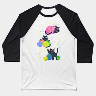 Super Cute Black Cats Design: Playful Yarn Kitties Delight Baseball T-Shirt